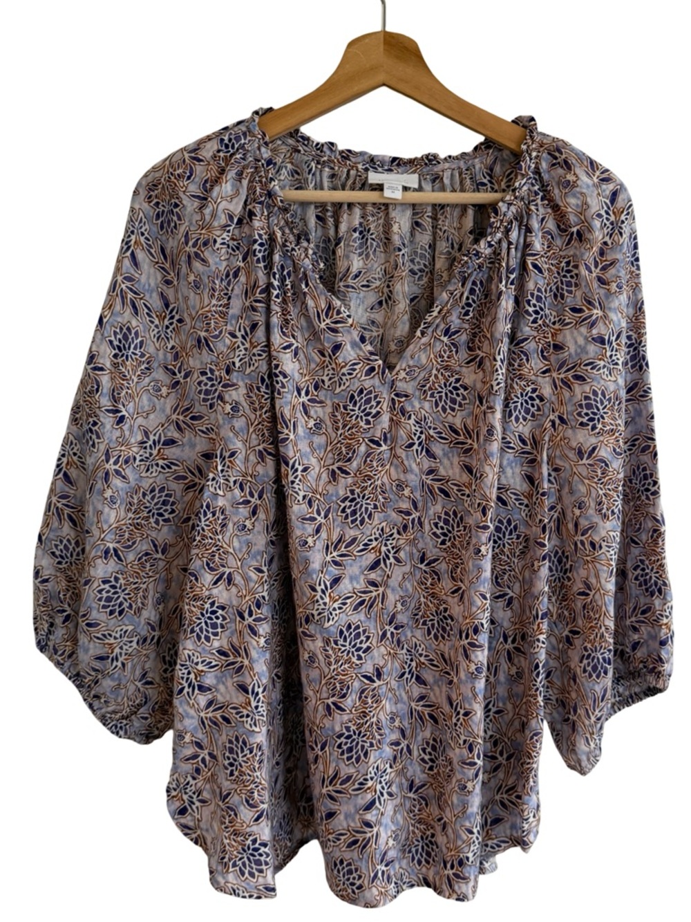 J Jill Womens Linen Floral Peasant Top Size 2X Loose Boho Coastal Mature Cottage